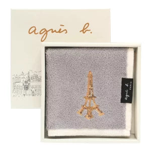 【agnes b. 法式閃耀大判毛巾手帕|28cm × 28cm|巴黎鐵塔亮片款|附原裝精美包裝】