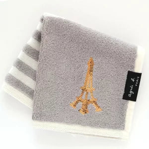 【agnes b. 法式閃耀大判毛巾手帕|28cm × 28cm|巴黎鐵塔亮片款|附原裝精美包裝】