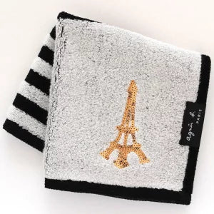 【agnes b. 法式閃耀大判毛巾手帕|28cm × 28cm|巴黎鐵塔亮片款|附原裝精美包裝】
