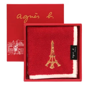 【agnes b. 法式閃耀大判毛巾手帕|28cm × 28cm|巴黎鐵塔亮片款|附原裝精美包裝】