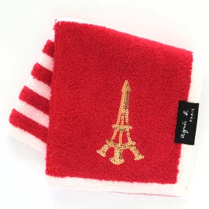 【agnes b. 法式閃耀大判毛巾手帕|28cm × 28cm|巴黎鐵塔亮片款|附原裝精美包裝】