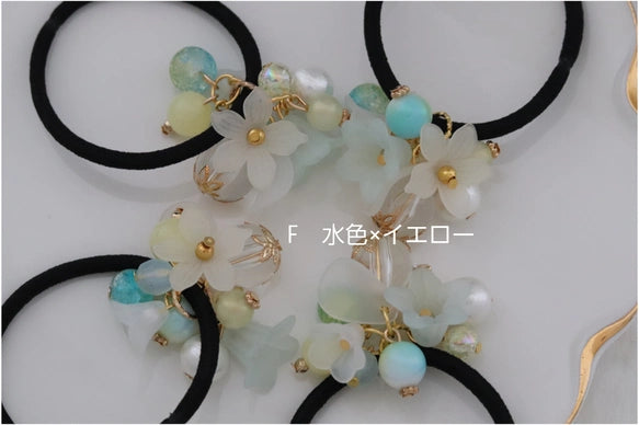花束風手作髮圈|日系淡彩壓克力花朵 X 棉珍珠設計|輕盈甜美風格髮飾(6色可選)