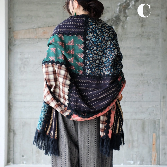 日本職人手作異國風拼布大判圍巾|復古設計感X藝術靈魂,2025新色登場!