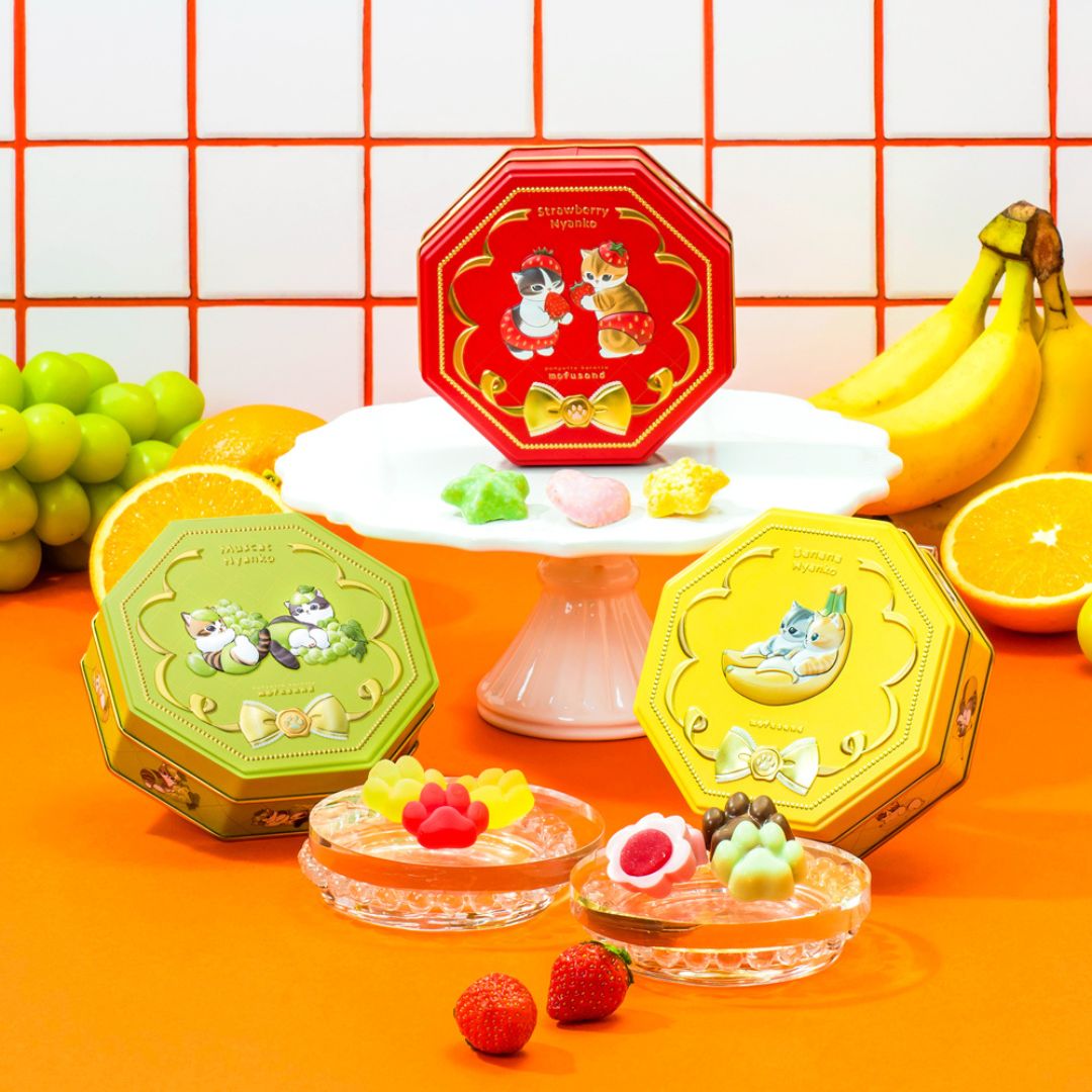 mofusand 貓咪水果造型糖果鐵盒|日本限定聯名 可愛肉球軟糖巧克力 禮盒系列