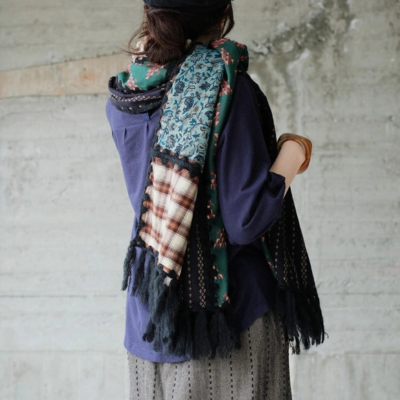日本職人手作異國風拼布大判圍巾|復古設計感X藝術靈魂,2025新色登場!