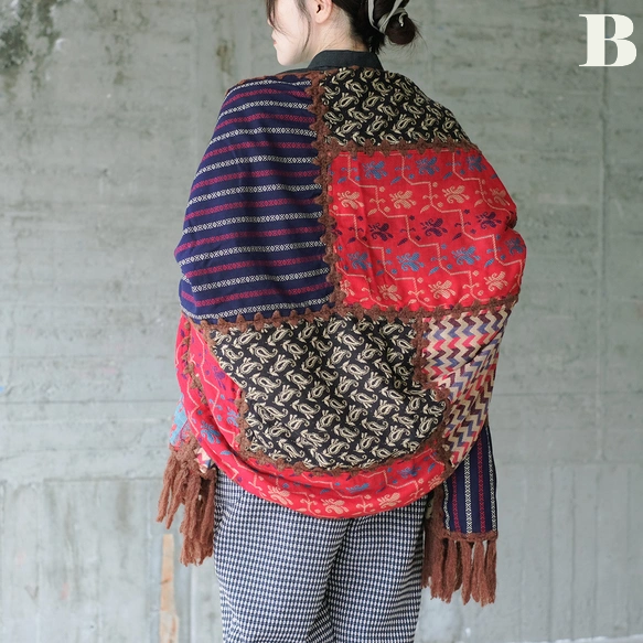 日本職人手作異國風拼布大判圍巾|復古設計感X藝術靈魂,2025新色登場!