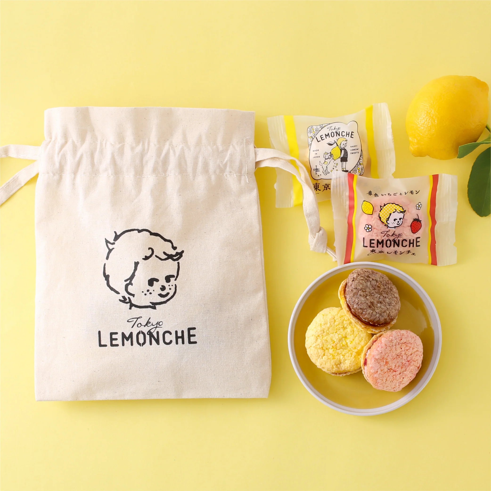 日本限定Tokyo Lemonche 奶油馬卡龍5入組|三種口味|可愛棉布束口袋包裝|伴手禮推薦