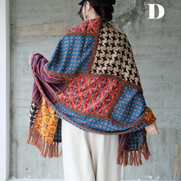 日本職人手作異國風拼布大判圍巾|復古設計感X藝術靈魂,2025新色登場!