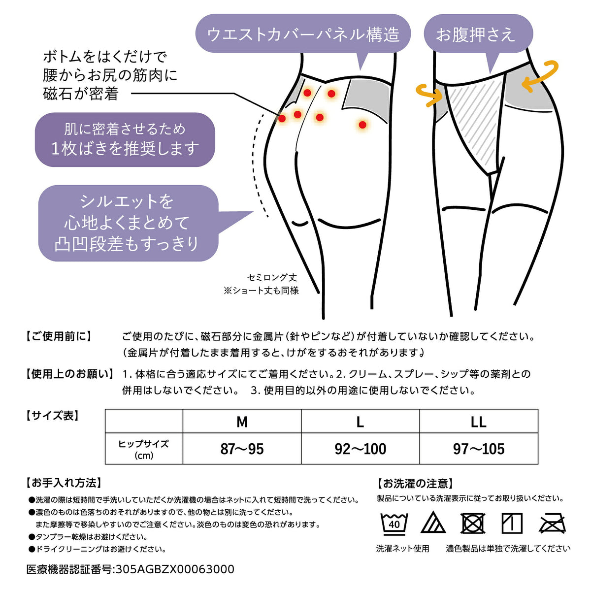 腰こりらっくす 塑身褲尺寸表(臀圍)