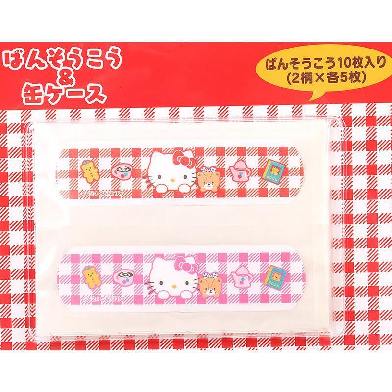 Sanrio三麗鷗角色絆創膏鐵盒組|可愛卡通造型膠布10入+便攜收納盒|Hello Kitty 美樂蒂 Kuromi 輕巧隨身小物|日本製膠布 可重複使用收納盒