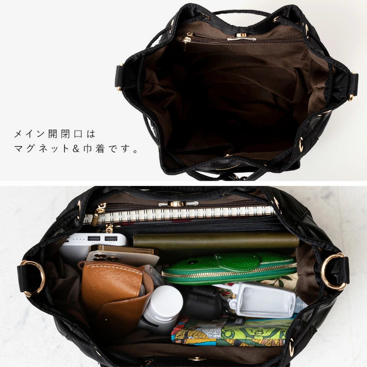 🎒【aroco アロコ】10口袋巾着肩背包|輕盈高密度尼龍、通勤通學都能裝、超多收納空間!