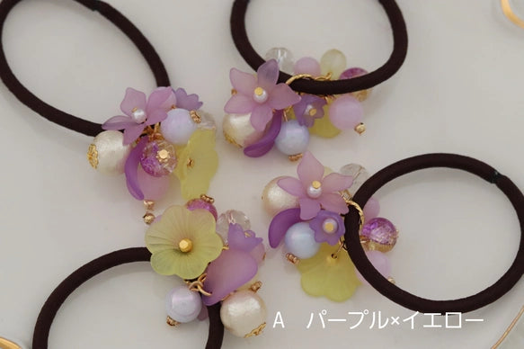 花束風手作髮圈｜日系淡彩壓克力花朵 X 棉珍珠設計｜輕盈甜美風格髮飾（6色可選）