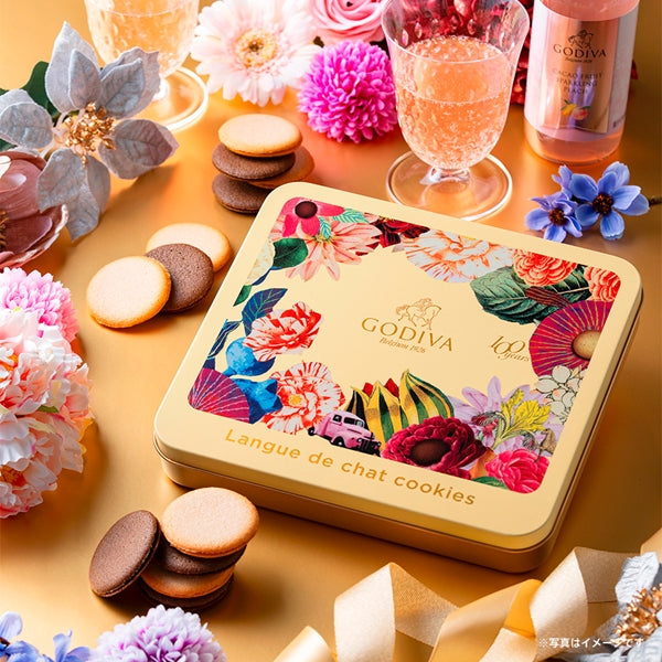 日本限定｜GODIVA 100週年紀念 貓舌餅乾禮盒 18入（花卉鐵盒裝）