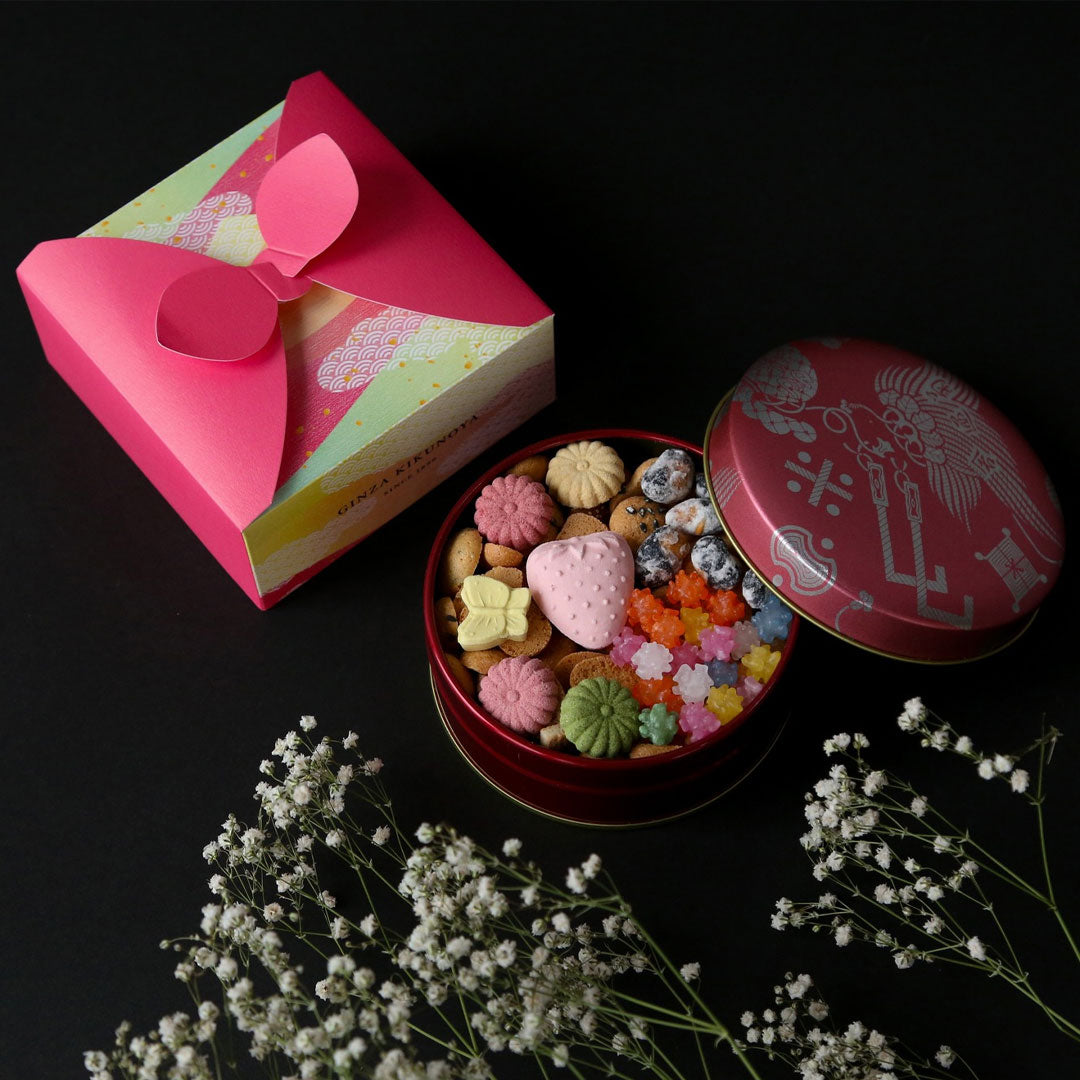 🍬 銀座菊廼舎 冨貴寄（ふきよせ）桜色缶［風呂敷包み］銀座菊廼舎 冨貴寄 はるの実 70g