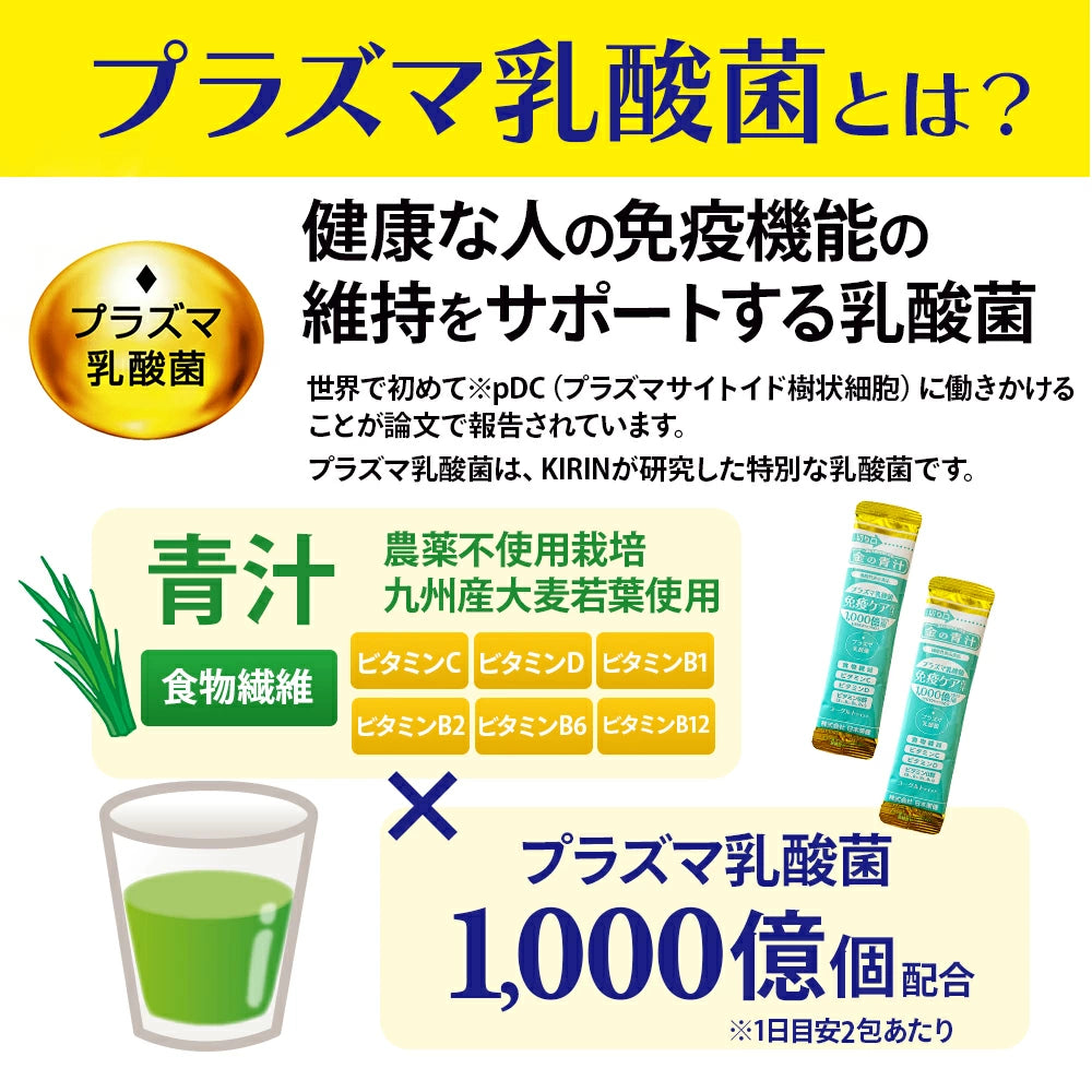 【日本藥健】金の青汁 Plasma乳酸菌 免疫護理 62包入｜純國產大麥若葉 機能性表示食品 日本直送台灣