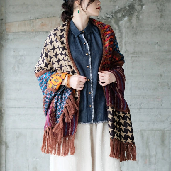 日本職人手作異國風拼布大判圍巾｜復古設計感X藝術靈魂，2025新色登場！