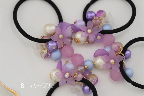 花束風手作髮圈｜日系淡彩壓克力花朵 X 棉珍珠設計｜輕盈甜美風格髮飾（6色可選）