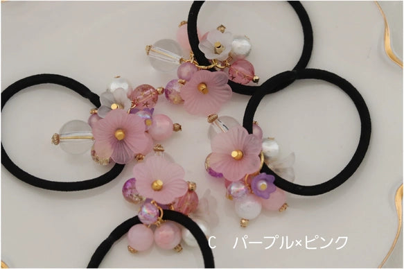 花束風手作髮圈｜日系淡彩壓克力花朵 X 棉珍珠設計｜輕盈甜美風格髮飾（6色可選）