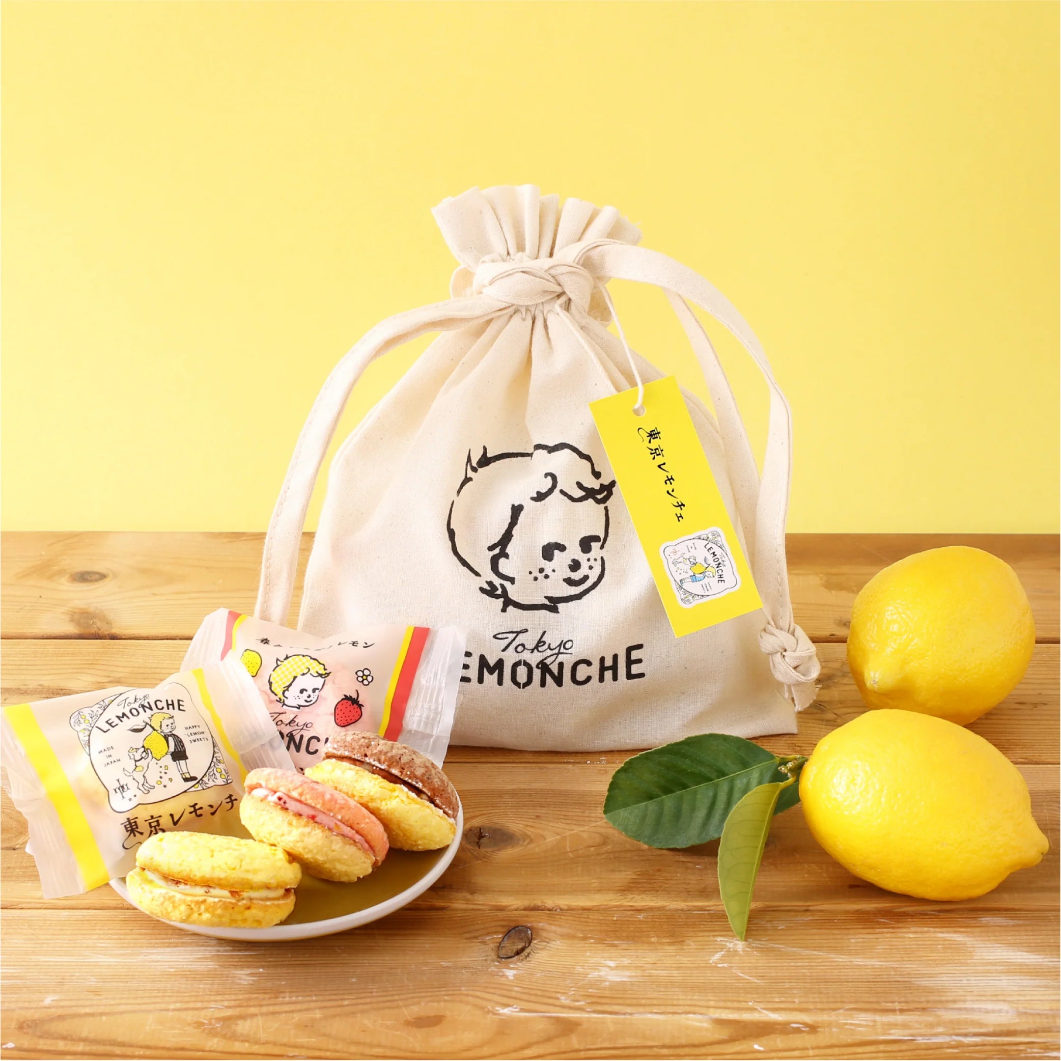 日本限定Tokyo Lemonche 奶油馬卡龍5入組｜三種口味｜可愛棉布束口袋包裝｜伴手禮推薦