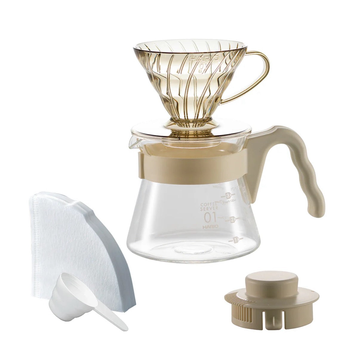 HARIO V60 20週年紀念款｜彩色手沖咖啡入門組 (濾杯+分享壺+濾紙+咖啡匙) 初學者也能沖出冠軍風味