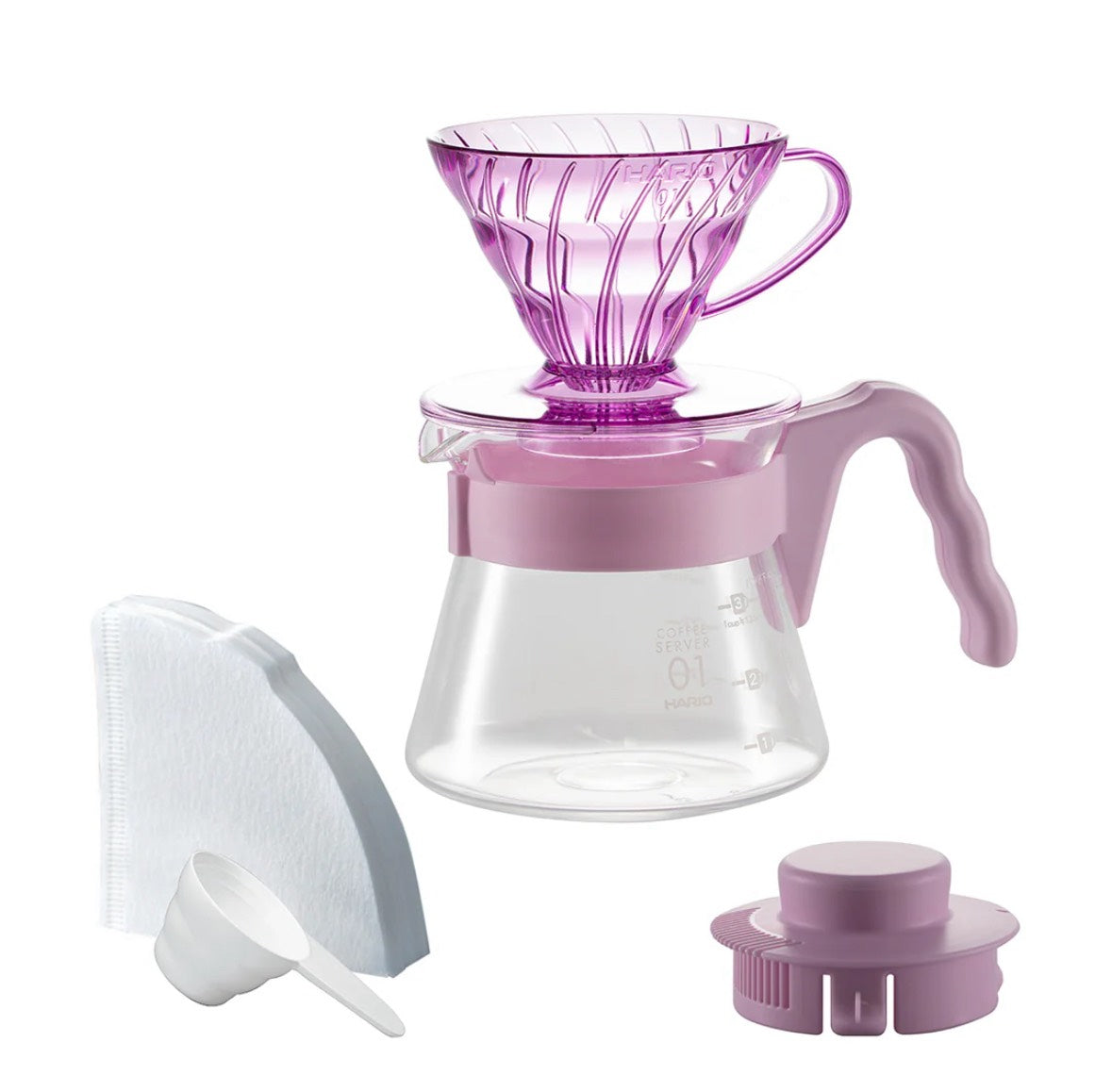 HARIO V60 20週年紀念款｜彩色手沖咖啡入門組 (濾杯+分享壺+濾紙+咖啡匙) 初學者也能沖出冠軍風味