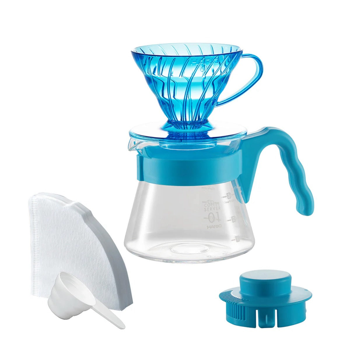 HARIO V60 20週年紀念款｜彩色手沖咖啡入門組 (濾杯+分享壺+濾紙+咖啡匙) 初學者也能沖出冠軍風味