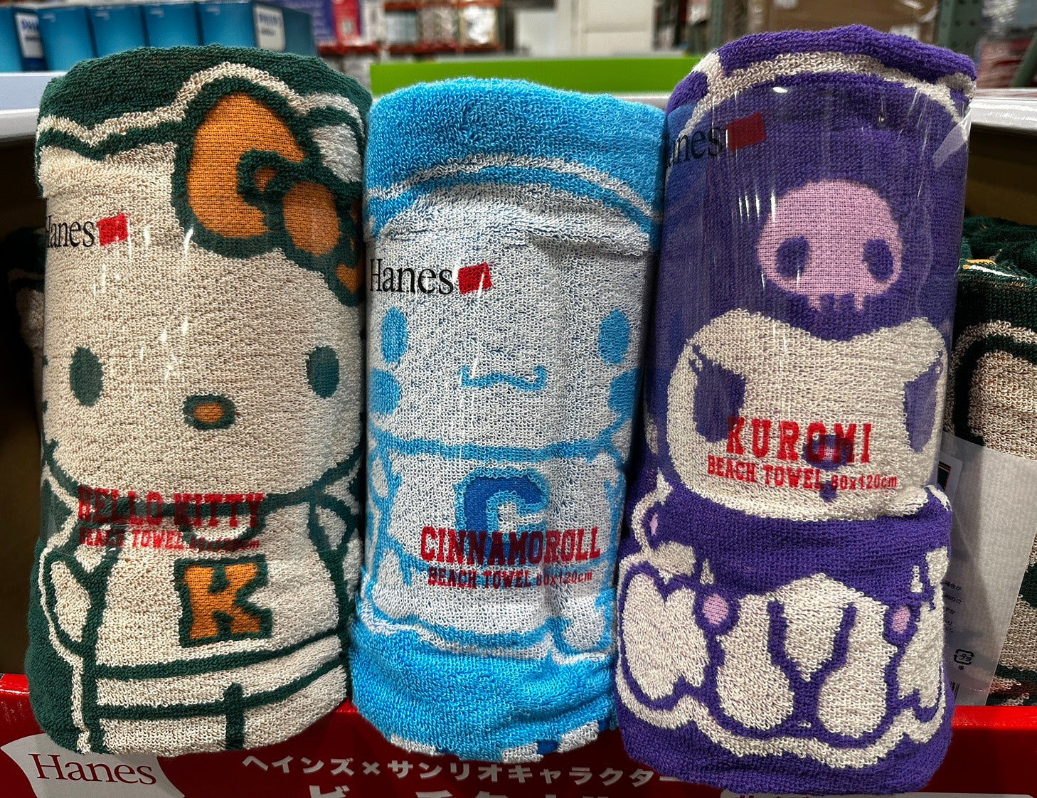 【Hanes × 三麗鷗】聯名大判海灘巾 120×80cm｜純棉毛圈 綠色 凱蒂貓 藍色 大耳狗 紫色 庫洛米 游泳池海邊必備 日本直送台灣