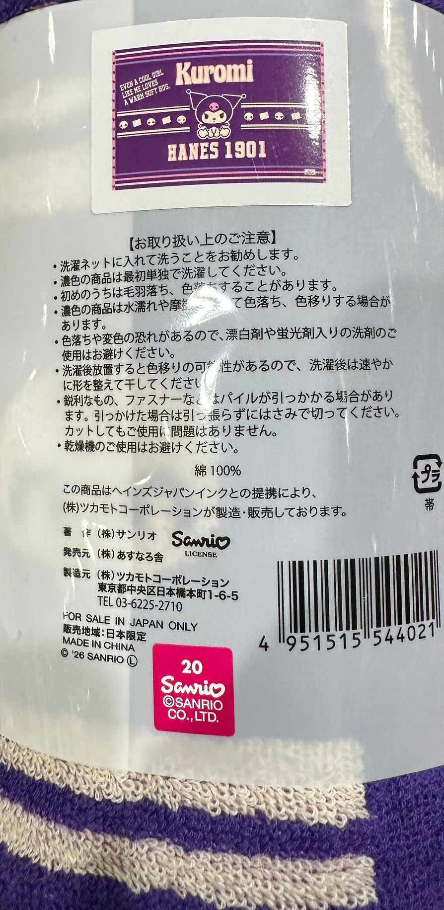【Hanes × 三麗鷗】聯名大判海灘巾 120×80cm｜純棉毛圈 綠色 凱蒂貓 藍色 大耳狗 紫色 庫洛米 游泳池海邊必備 日本直送台灣