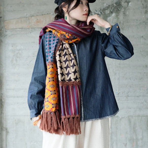 日本職人手作異國風拼布大判圍巾｜復古設計感X藝術靈魂，2025新色登場！