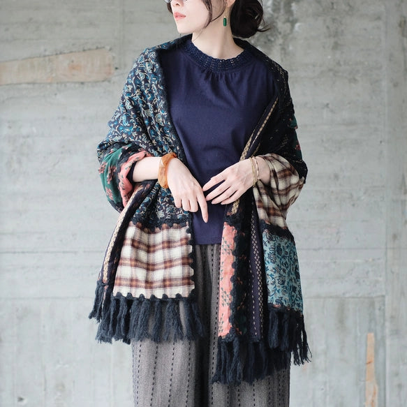 日本職人手作異國風拼布大判圍巾｜復古設計感X藝術靈魂，2025新色登場！