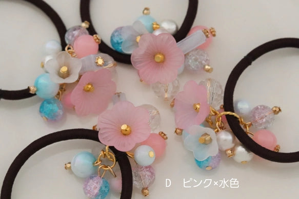 花束風手作髮圈｜日系淡彩壓克力花朵 X 棉珍珠設計｜輕盈甜美風格髮飾（6色可選）