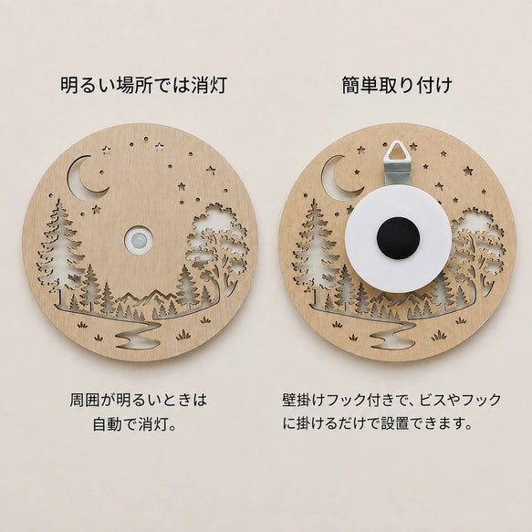 🌙【日本直送】月夜之貓 人體感應壁燈｜日本手作 VANIVO・USB充電 夜間足元燈 木質鏤空間接照明
