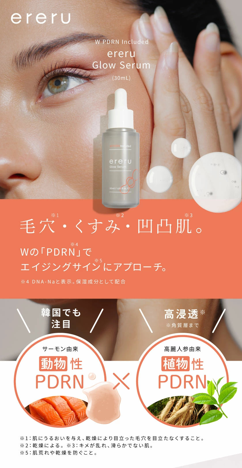 【日本製・雙 PDRN 1.1% 精華】Erelu WPDRN 緊緻發光安瓶 30mL｜鮭魚 PDRN × 高麗人參植系 PDRN｜補水、緊緻、毛孔淡·視·感｜8 大保濕＋7 大植萃一次到位